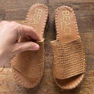 Beach by Matisse: Woven Slide Sandals in Tan